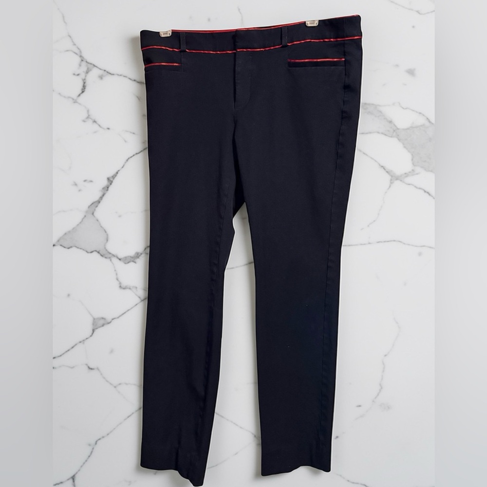 Banana Republic Sloan fit pants, featuring navy blue fabric with red accent trim